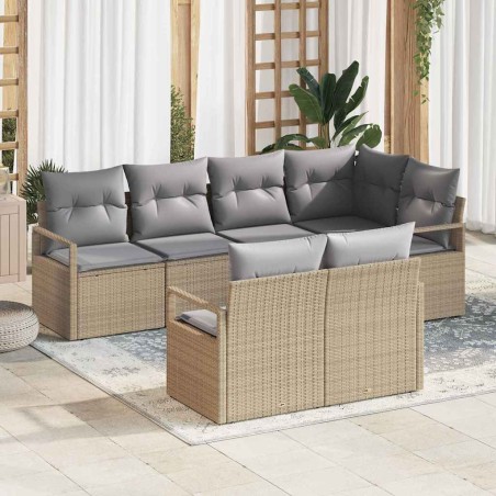 vidaXL Set di divani da giardino 7 pezzi con cuscini beige in polyrattan