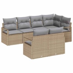 vidaXL Set di divani da giardino 7 pezzi con cuscini beige in polyrattan