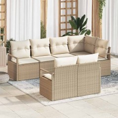 vidaXL Set di divani da giardino da 7 pezzi con cuscini beige in polirattan