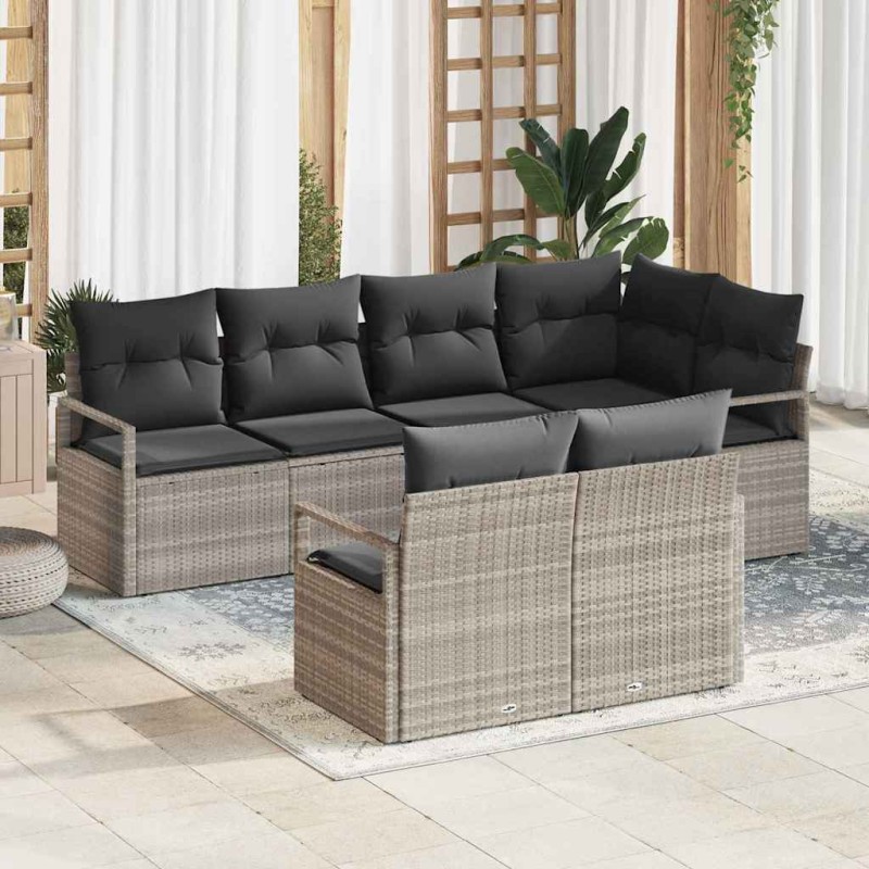 vidaXL Set divano da giardino 7 pezzi con cuscini grigio chiaro in rattan sintetico
