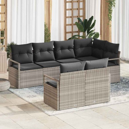 vidaXL Set divano da giardino 7 pezzi con cuscini grigio chiaro in rattan sintetico