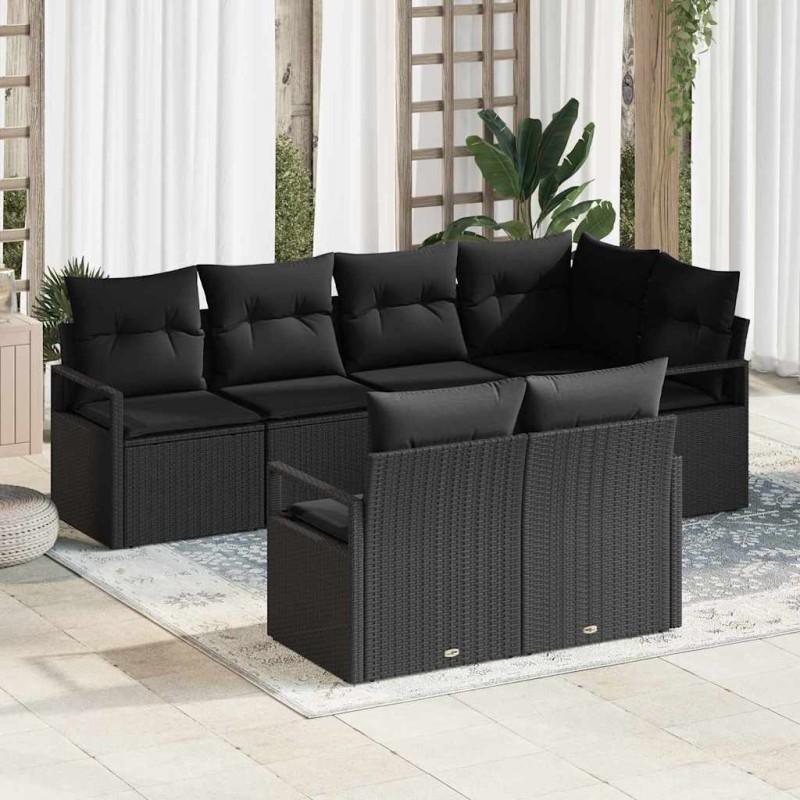vidaXL Set di Divani da Giardino a 7 Pezzi in Rattan Sintetico con Cuscini Neri