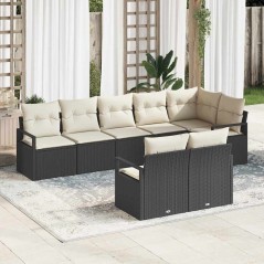 vidaXL Set da giardino con cuscini neri in rattan sintetico, 8 pezzi