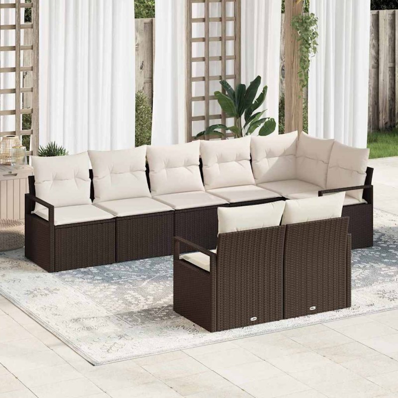 vidaXL Set da giardino 8 pezzi con cuscini in rattan sintetico marrone