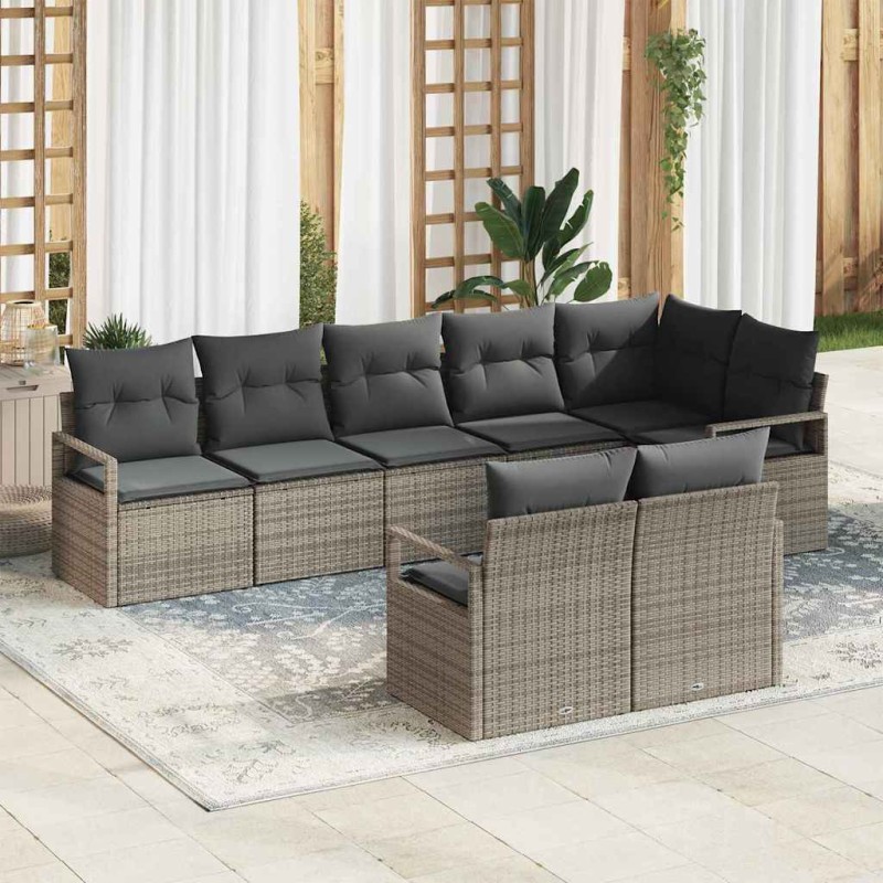 vidaXL Set di divani da giardino in 8 pezzi con cuscini grigi in rattan sintetico. vidaXL Set di divani da giardino in 8 pezzi con cuscini grigi in rattan sintetico.