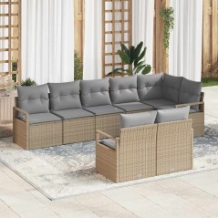 vidaXL Set giardino con 8 pezzi e cuscini in polirattan beige