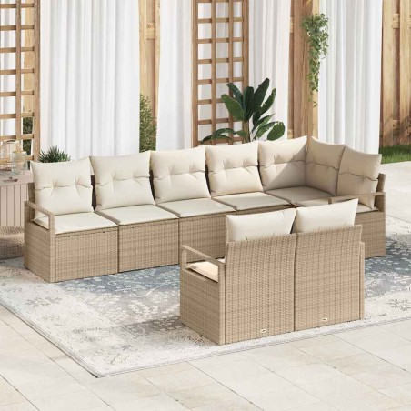 vidaXL Set di divani da giardino in 8 pezzi con cuscini beige in rattan