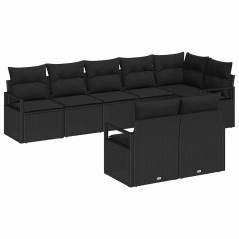 vidaXL Set Divano da Giardino 8 Pezzi con Cuscini in Rattan Nero e Policarbonato