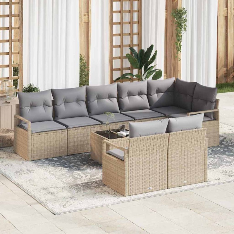 vidaXL Set di divano da giardino in 9 pezzi con cuscini neri, in rattan sintetico.