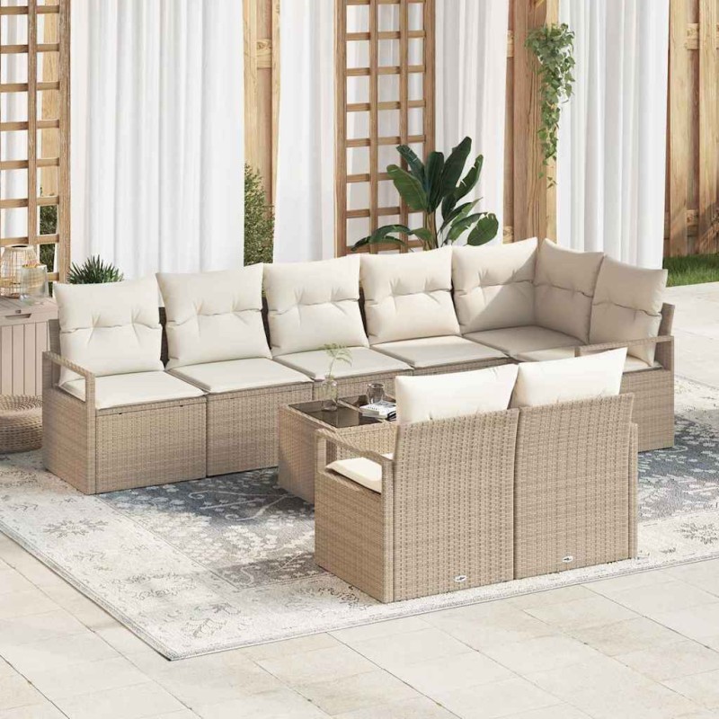 vidaXL Set da Giardino 9 Pezzi con Cuscini Marrone in Poly Rattan