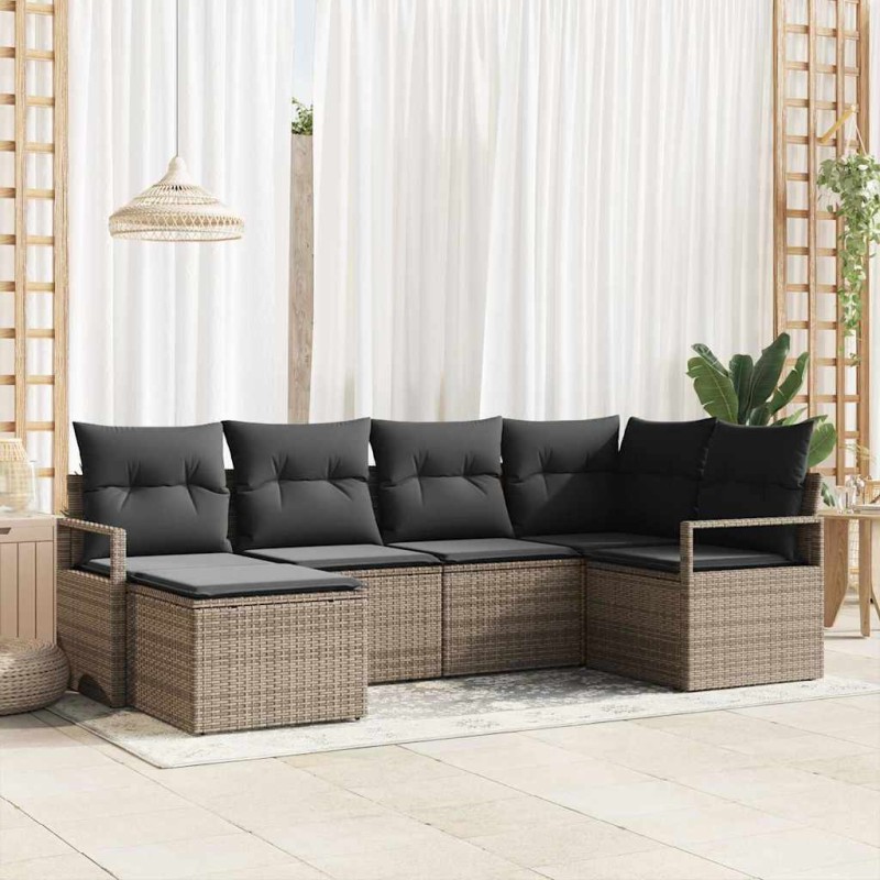 vidaXL Set divano da giardino a 6 pezzi con cuscini grigi in rattan sintetico