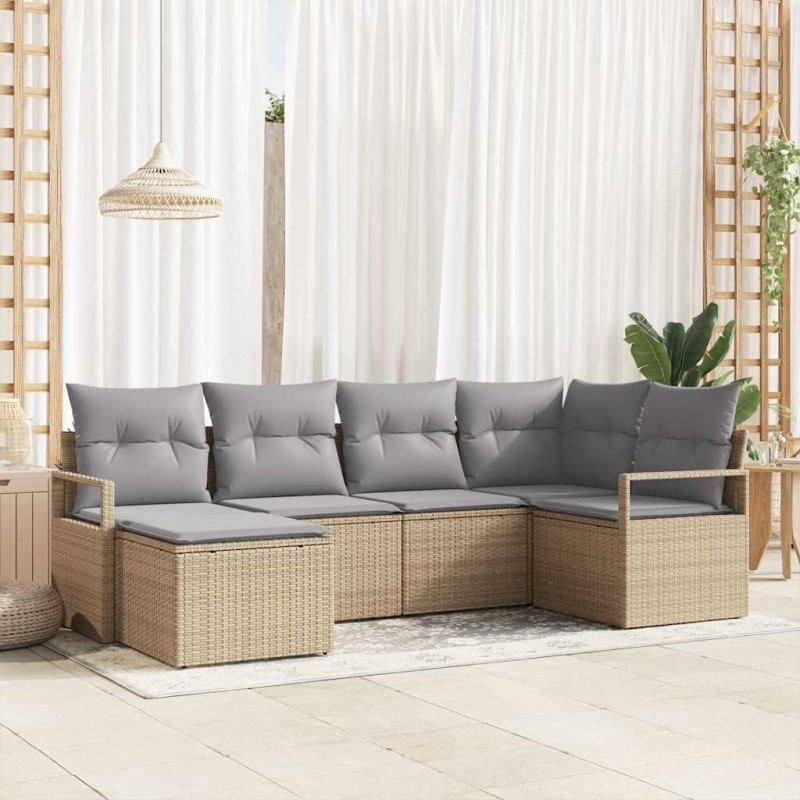 vidaXL Set di divani da giardino in 6 pezzi con cuscini beige in rattan sintetico