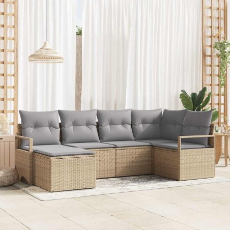 vidaXL Set di divani da giardino in 6 pezzi con cuscini beige in rattan sintetico