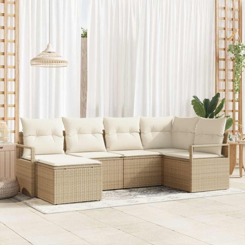 vidaXL Set da giardino in polirattan, 6 pezzi, con cuscini beige