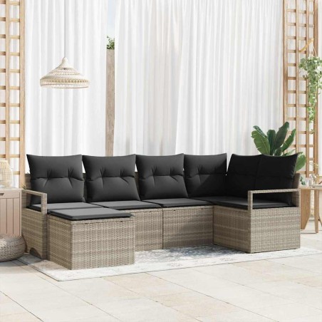 vidaXL Set di divani da giardino, 6 pezzi con cuscini grigio chiaro in rattan sintetico.