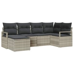 vidaXL Set di divani da giardino, 6 pezzi con cuscini grigio chiaro in rattan sintetico.