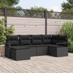 vidaXL Set di divani da giardino a 6 pezzi con cuscini in rattan poli nero