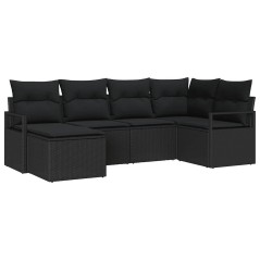 vidaXL Set di divani da giardino a 6 pezzi con cuscini in rattan poli nero