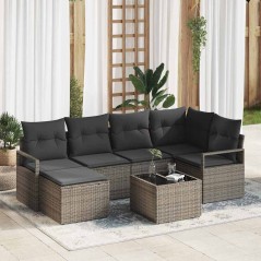 vidaXL Set di divano da giardino in 6 pezzi con cuscini in polyrattan nero.
