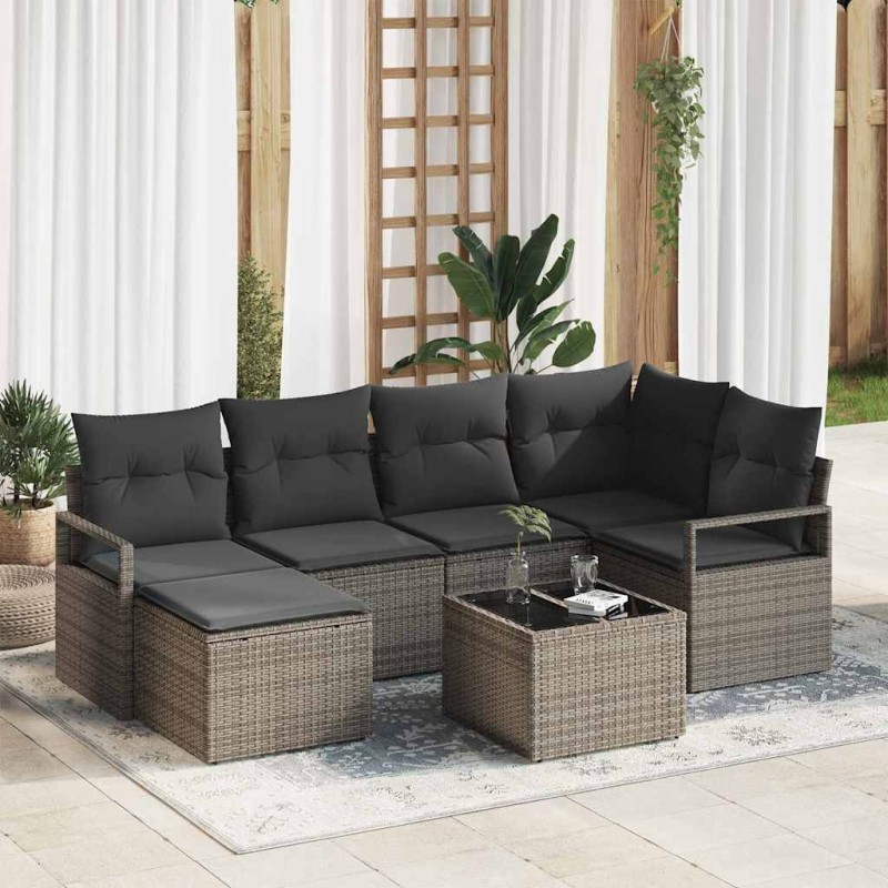 vidaXL Set di divano da giardino in 6 pezzi con cuscini in polyrattan nero.
