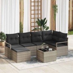 vidaXL Set di divani da giardino di 7 pezzi con cuscini grigio in poly rattan
