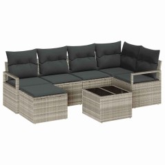 vidaXL Set di divani da giardino di 7 pezzi con cuscini grigio in poly rattan