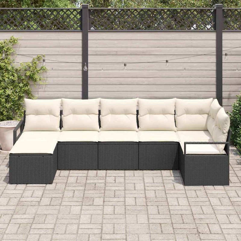 vidaXL Set di divani da giardino 7 pezzi con cuscini in rattan sintetico nero