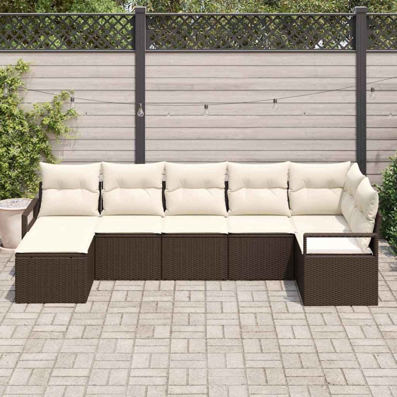 vidaXL Set da giardino 7 pezzi con cuscini in rattan marrone