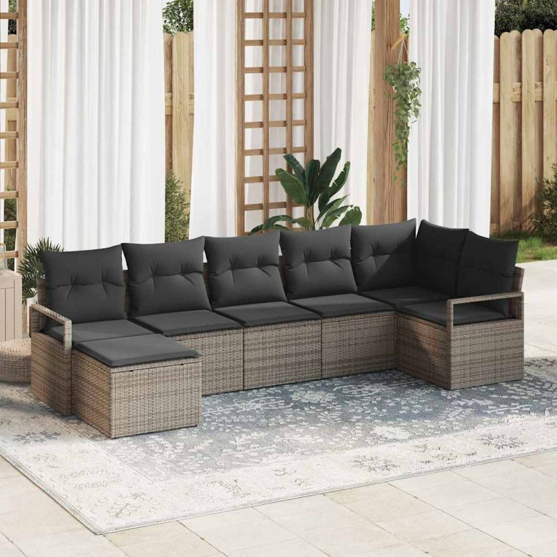 vidaXL Set divano da giardino 7 pezzi con cuscini in polyrattan grigio