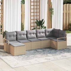 vidaXL Set di divano da giardino , 7 pezzi con cuscini in rattan sintetico beige