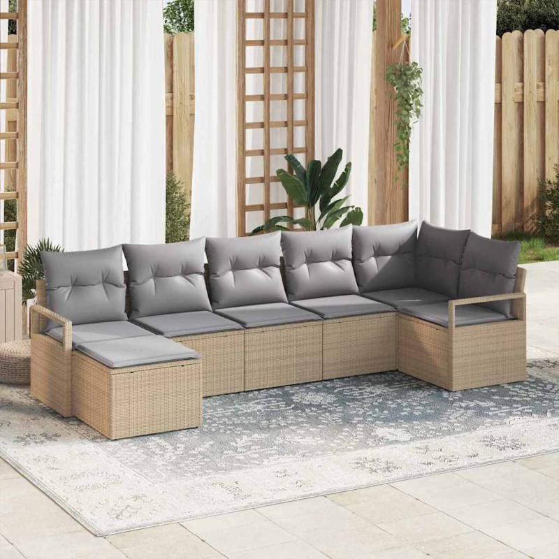 vidaXL Set di divano da giardino , 7 pezzi con cuscini in rattan sintetico beige