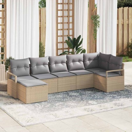 vidaXL Set di divano da giardino , 7 pezzi con cuscini in rattan sintetico beige