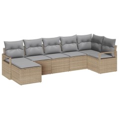 vidaXL Set di divano da giardino , 7 pezzi con cuscini in rattan sintetico beige
