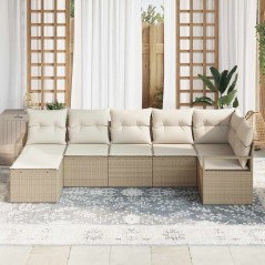 vidaXL Set di divani da giardino 7 pezzi di con cuscini, rattan sintetico beige