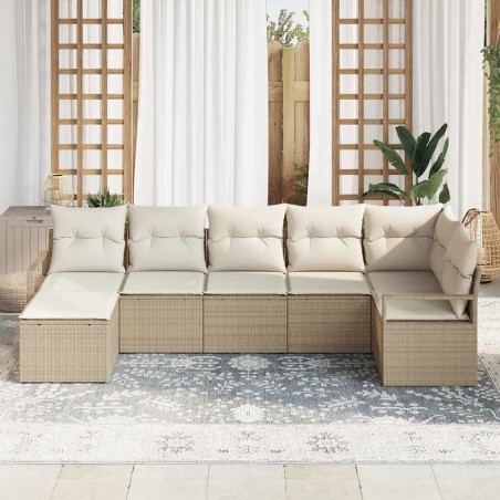 vidaXL Set di divani da giardino 7 pezzi di con cuscini, rattan sintetico beige