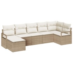 vidaXL Set di divani da giardino 7 pezzi di con cuscini, rattan sintetico beige