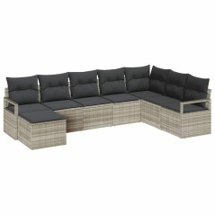 vidaXL Set Divano da Giardino 7 Pezzi con Cuscini in Rattan Sintetico Grigio Chiaro