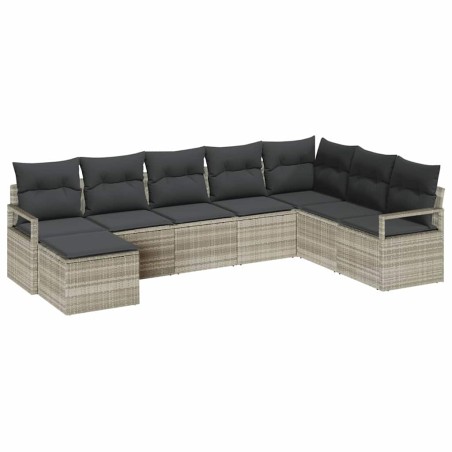 vidaXL Set Divano da Giardino 7 Pezzi con Cuscini in Rattan Sintetico Grigio Chiaro