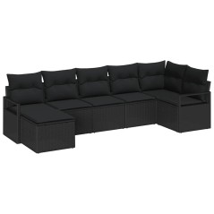 vidaXL Set di divano da giardino 7 pezzi con cuscini in rattan sintetico nero