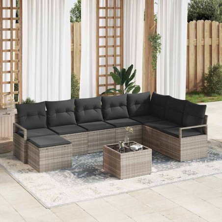 vidaXL Set da divano da giardino a 8 pezzi con cuscini in rattan sintetico grigio