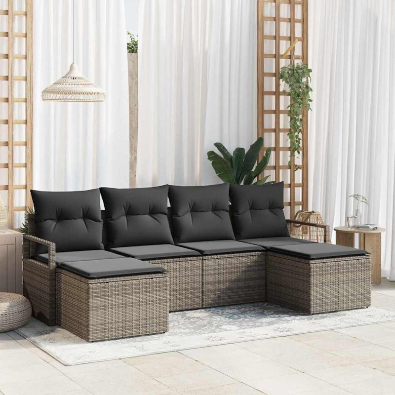 vidaXL Set di divani da giardino a 6 pezzi con cuscini grigi in polirattan.