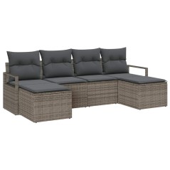 vidaXL Set di divani da giardino a 6 pezzi con cuscini grigi in polirattan.