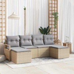 vidaXL Set di divani da giardino 6 pezzi con cuscini beige in rattan polietilene