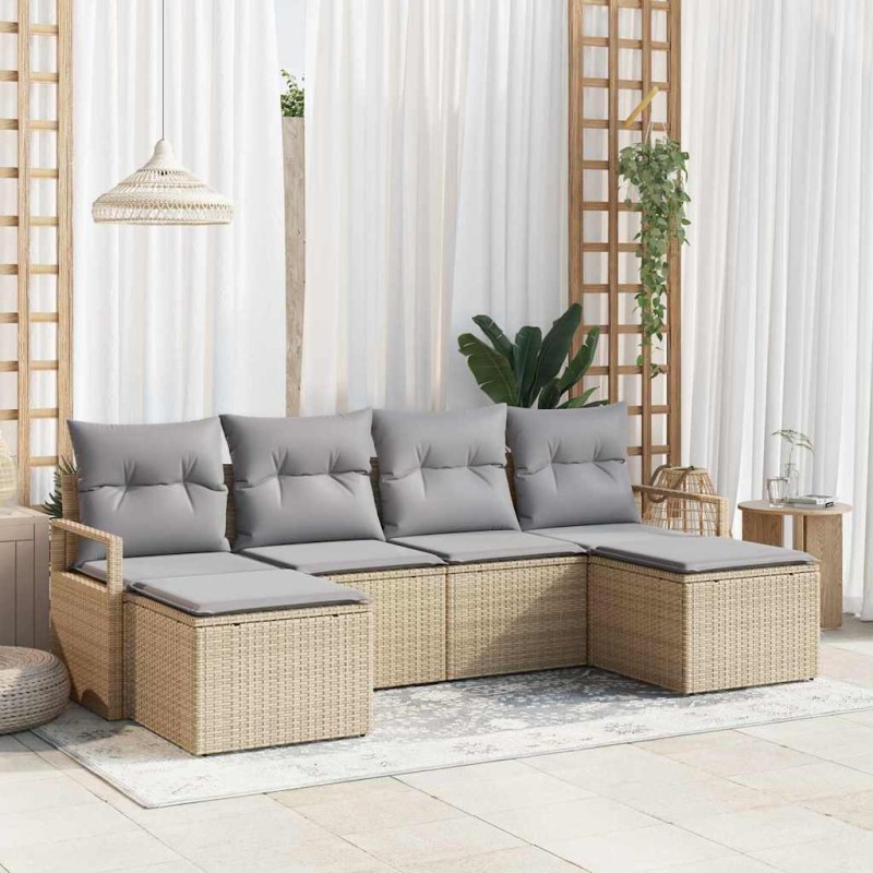vidaXL Set di divani da giardino 6 pezzi con cuscini beige in rattan polietilene vidaXL Set di divani da giardino 6 pezzi con cuscini beige in rattan polietilene