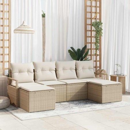vidaXL Set Giardino 6 Pezzi con Cuscini Beige in Rattan Sintetico