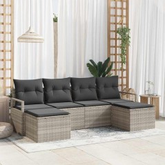 vidaXL Set Divano da Giardino 6 Pezzi con Cuscini Grigio Chiaro in Poliratano