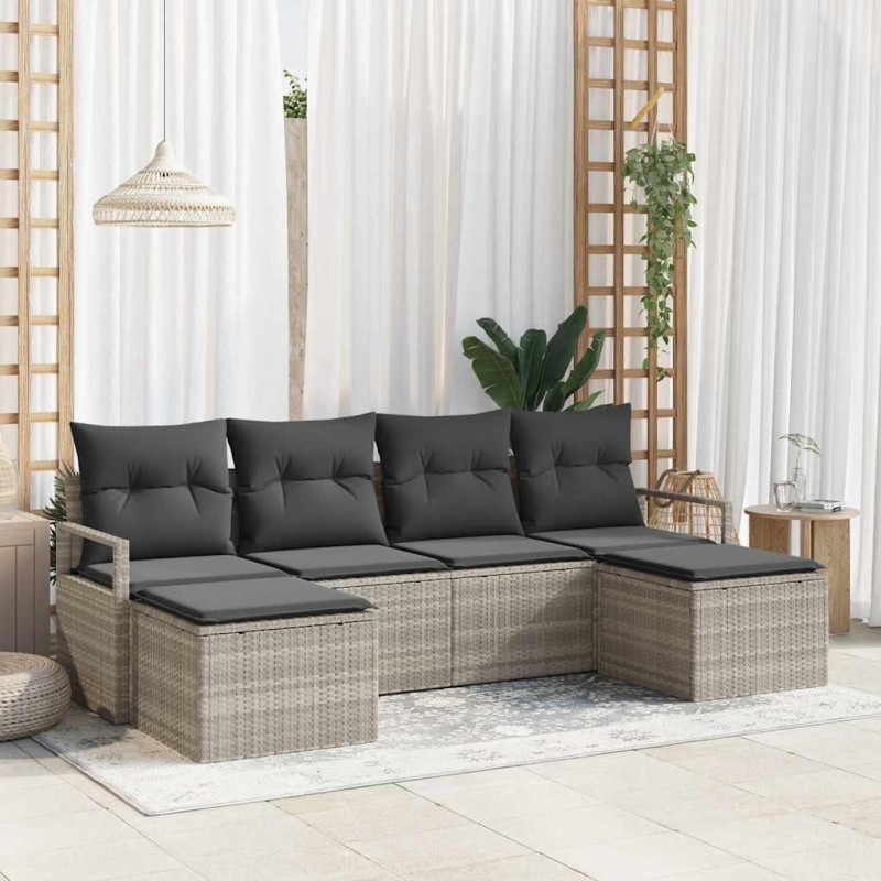 vidaXL Set Divano da Giardino 6 Pezzi con Cuscini Grigio Chiaro in Poliratano