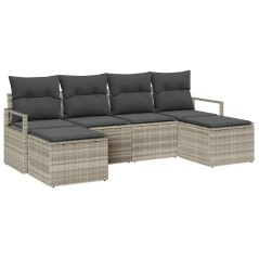 vidaXL Set Divano da Giardino 6 Pezzi con Cuscini Grigio Chiaro in Poliratano