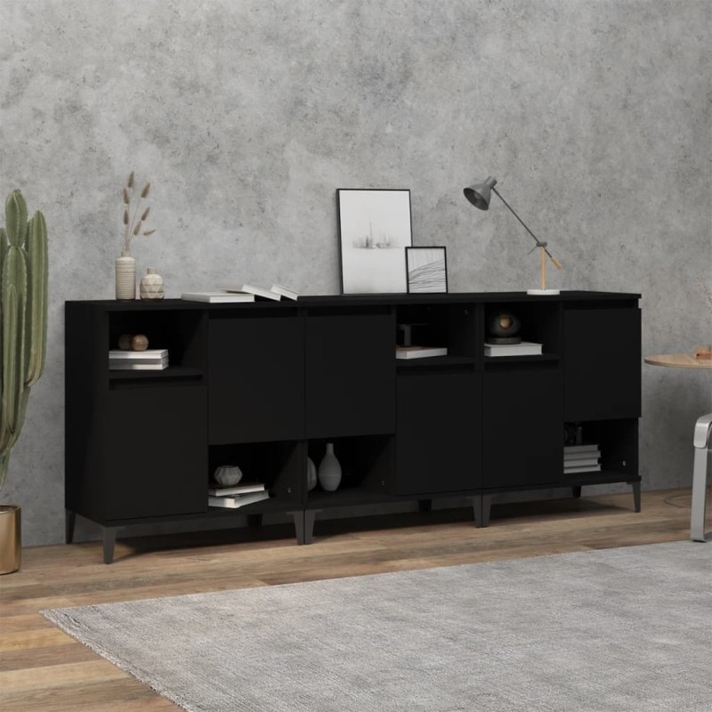 Credenze 3pz Nere 60x35x70 cm in Legno Multistrato Credenze 3pz Nere 60x35x70 cm in Legno Multistrato