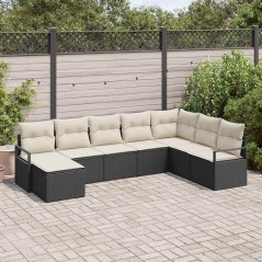 vidaXL Set di divani da giardino da 8 pezzi con cuscini in rattan sintetico nero.